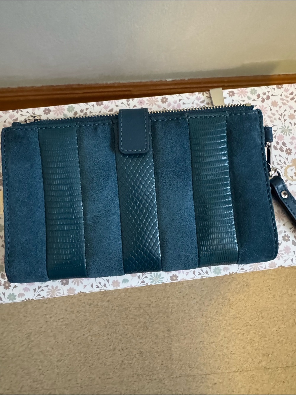 Michael Kors Teal Patchwork Suede and Embossed Leather Wristlet - Picture 2 of 3